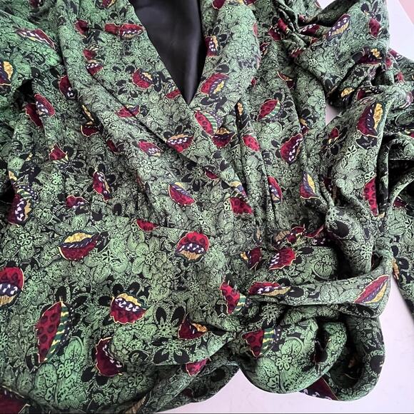 Vintage Stanley Platos green multi floral wrap tie waist blouse size 4 - Picture 12 of 13